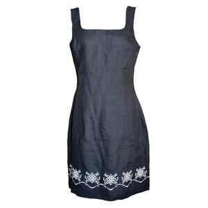 Vintage Linen Blend Mini Dress Black White Embellishments Cali Cali - Size 10